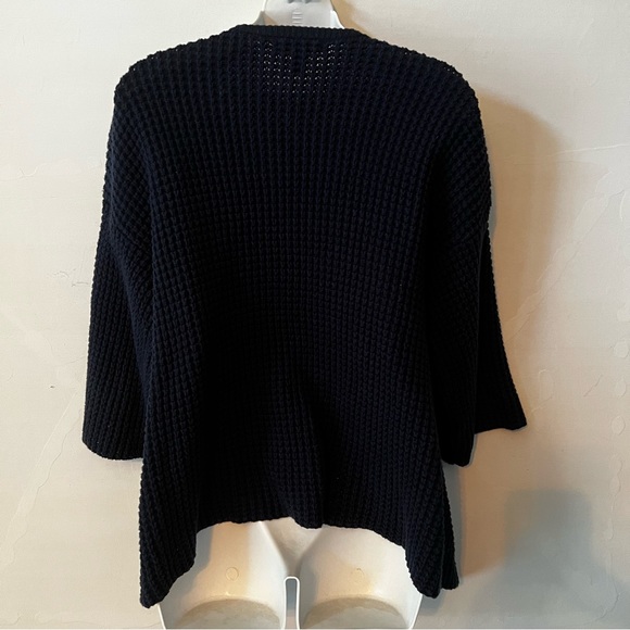 Lands’ End navy blue one snap button cardigan chunky weave sweater size Medium - Picture 3 of 7